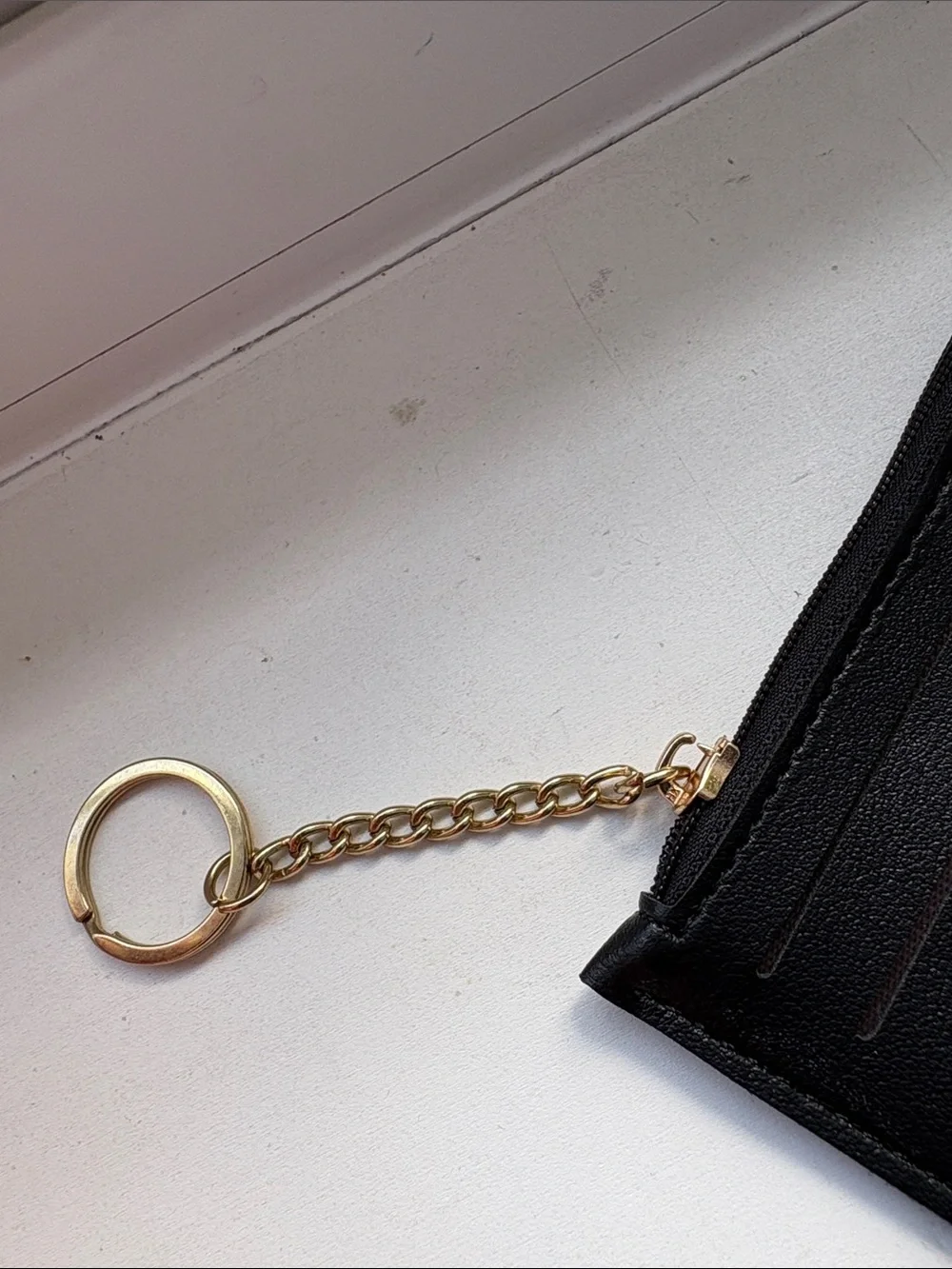 Classic Black Leather Card Holder with Gold Keychain